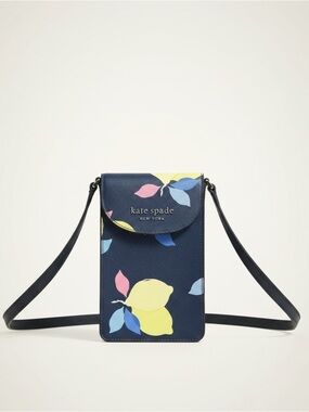 Kate Spade Phone Crossbody Case Blue Lemon Print Leather NWT